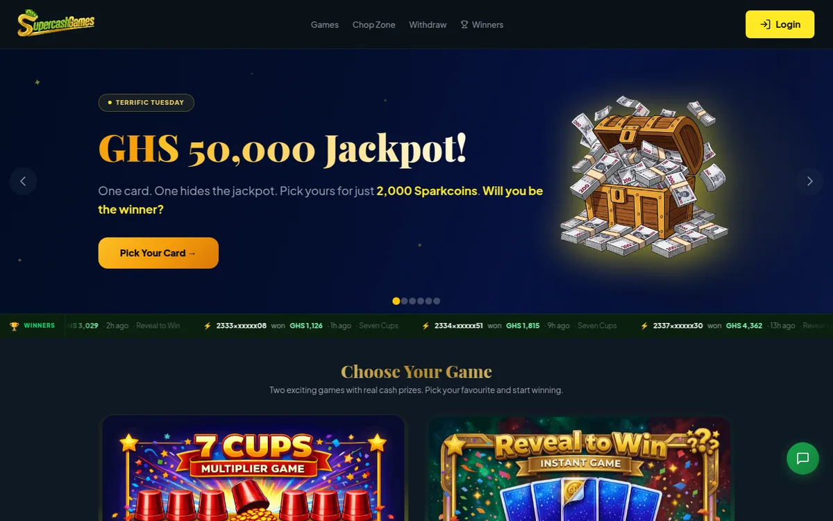 Supercash Games — Real-time scratch-and-win with GH₵ 50,000 jackpots